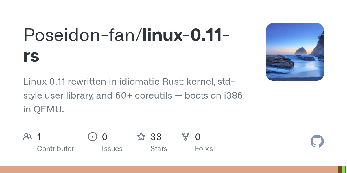 Linux 0.11 rewritten in idiomatic Rust, boots in QEMU