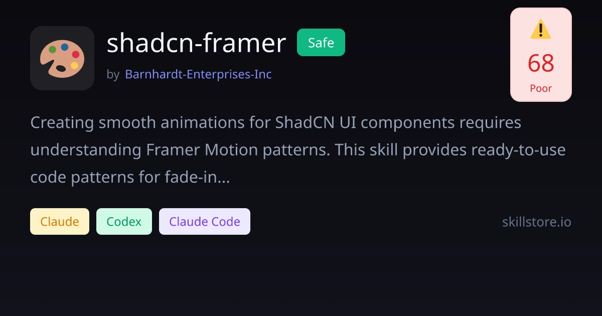 shadcn-framer - Build animated ShadCN UI components with Framer Motion - Skillstore
