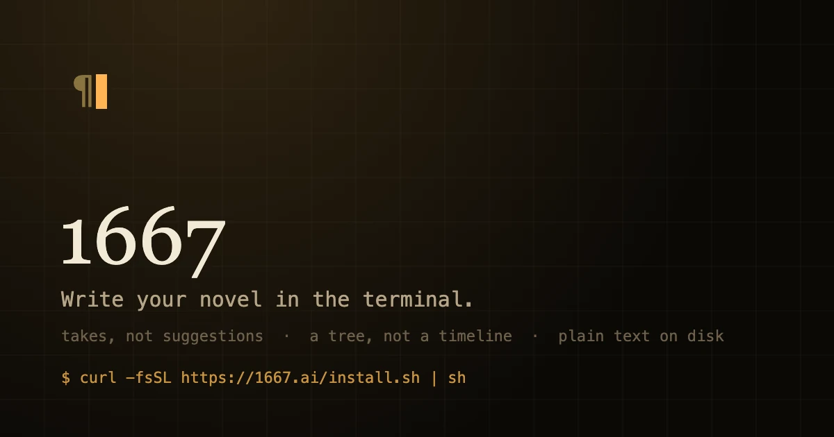 Show HN: 1667, a terminal UI for writing fiction with language models