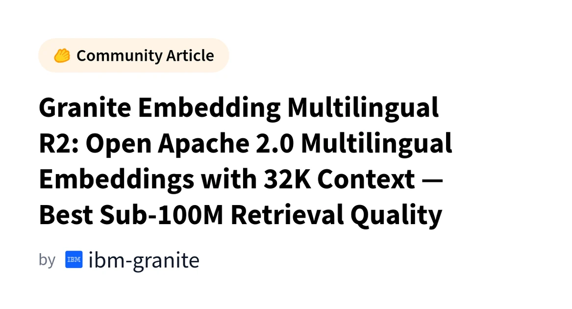 Granite Embedding Multilingual R2: Open Apache 2.0 Multilingual Embeddings with 32K Context — Best Sub-100M Retrieval Quality