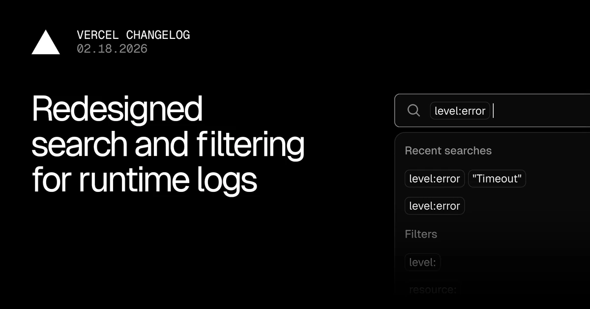 Redesigned search and filtering for runtime logs - Vercel
