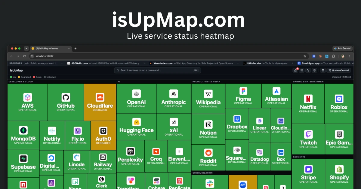 The IsUpMap lets you check the status of over 100 major sites at once