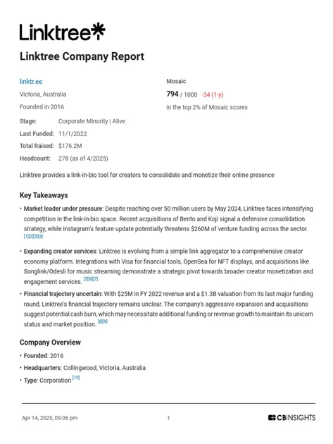 Linktree Scouting Report - 04-14-2025 | PDF | Mergers And Acquisitions | Digital Marketing