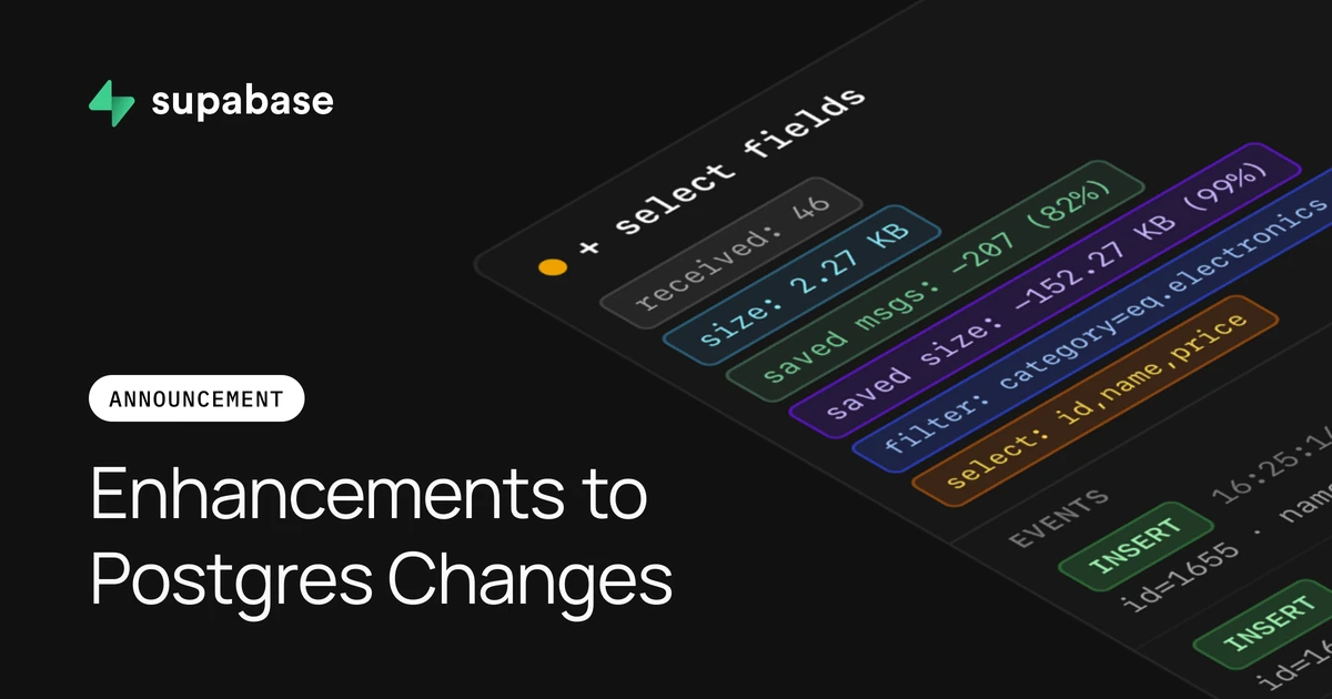 Postgres Changes gets AND filters, new operators, and column selection